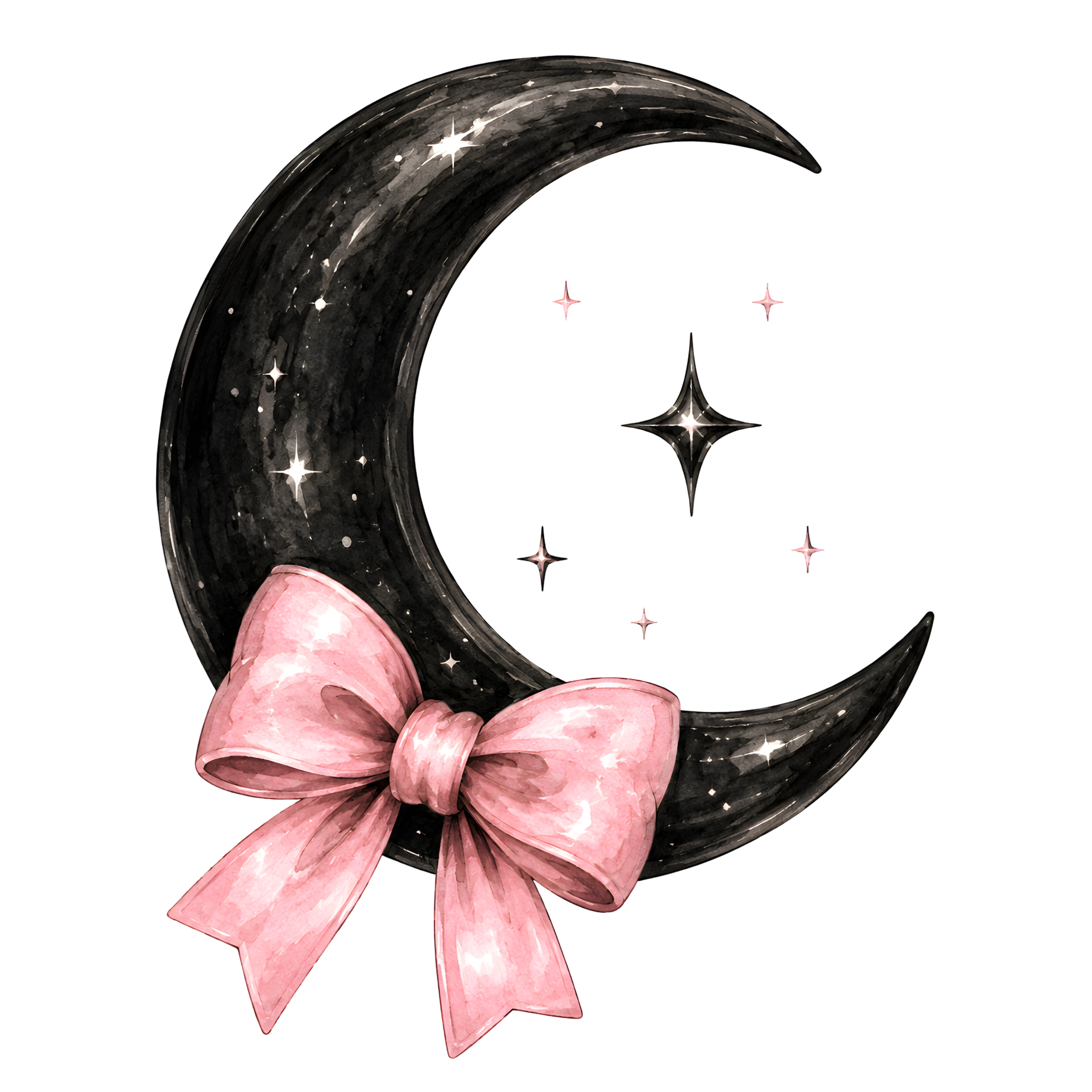 Halloween Black Crescent Moon Pink Bow