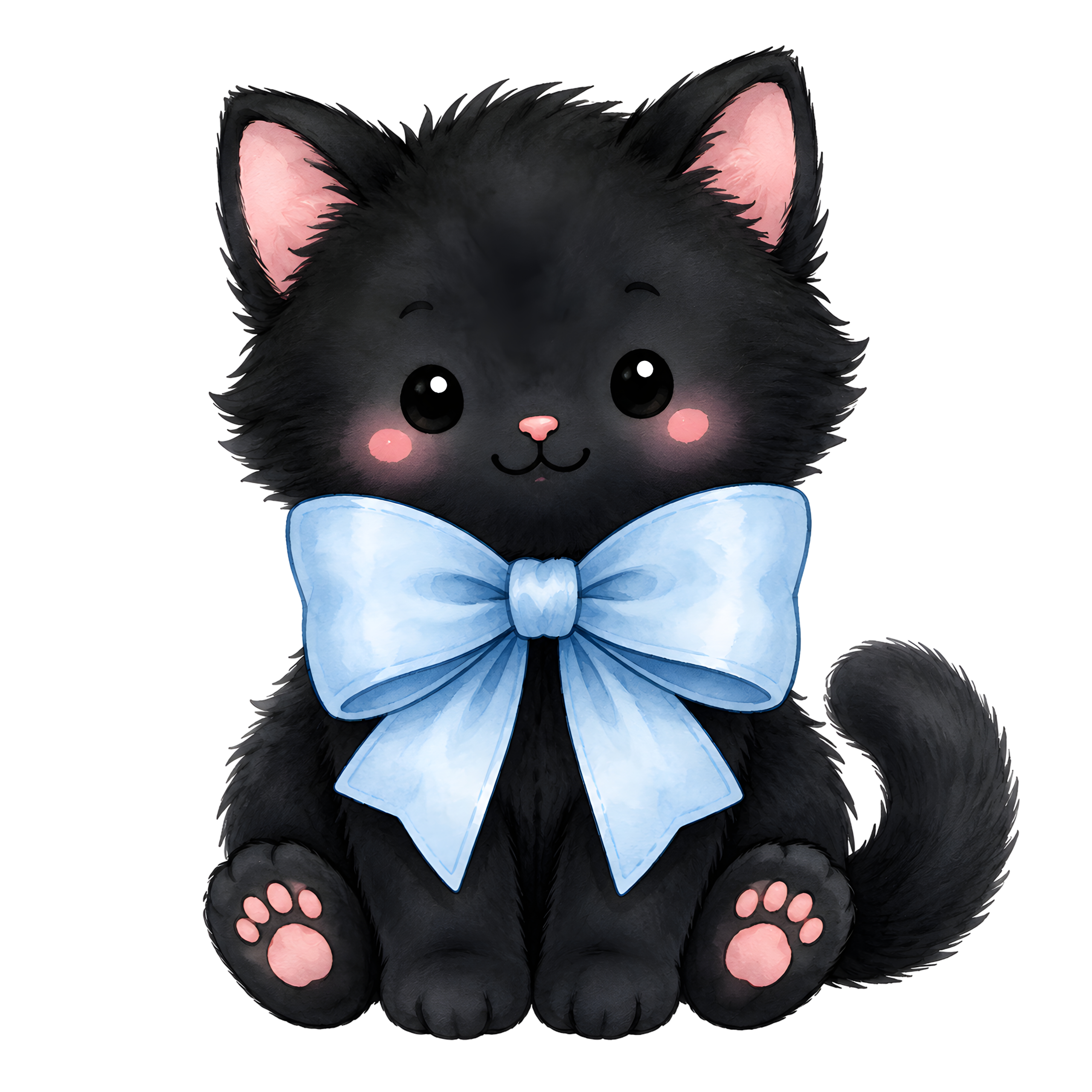 Halloween Black Kitten Blue Bow