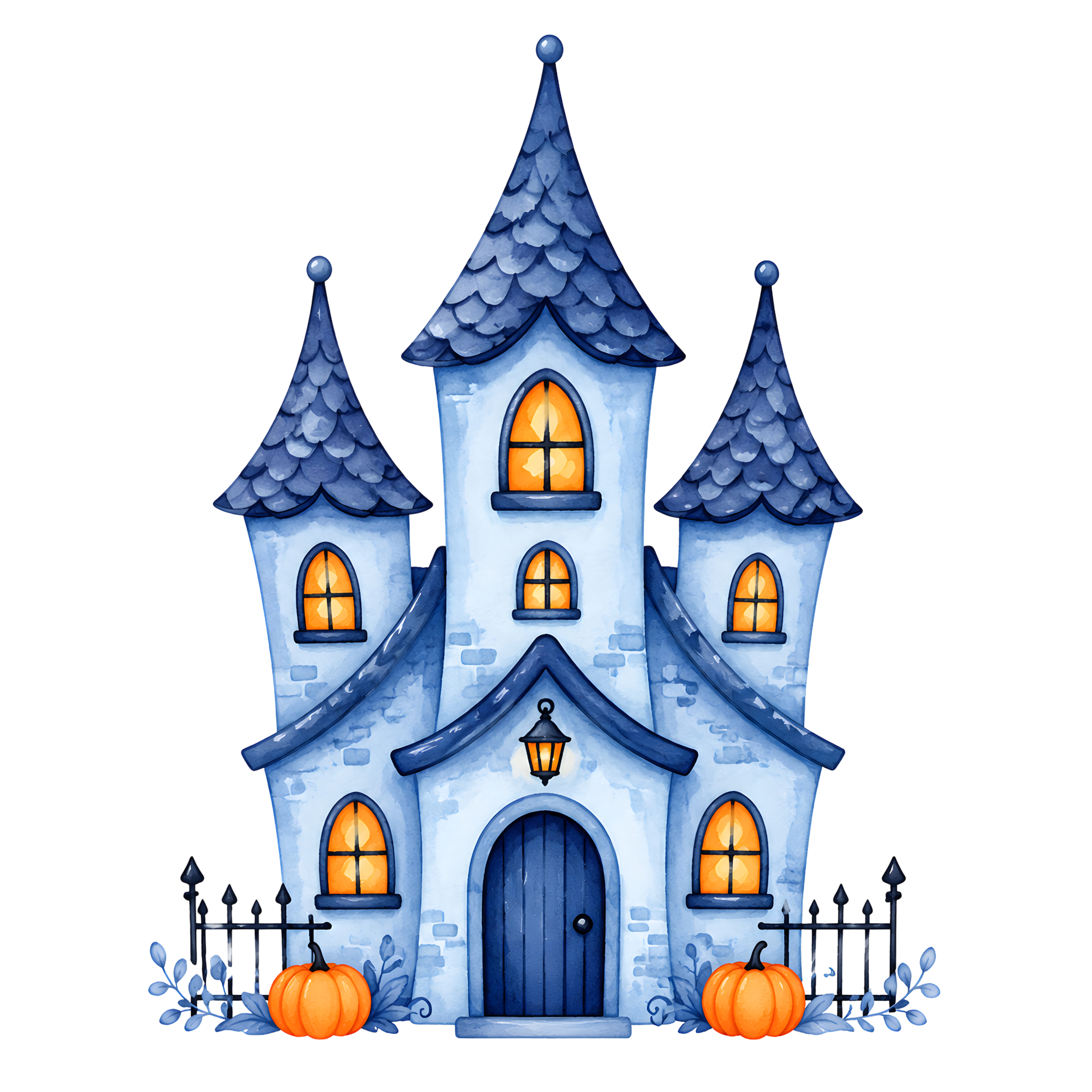 Halloween Blue Haunted House Pumpkins
