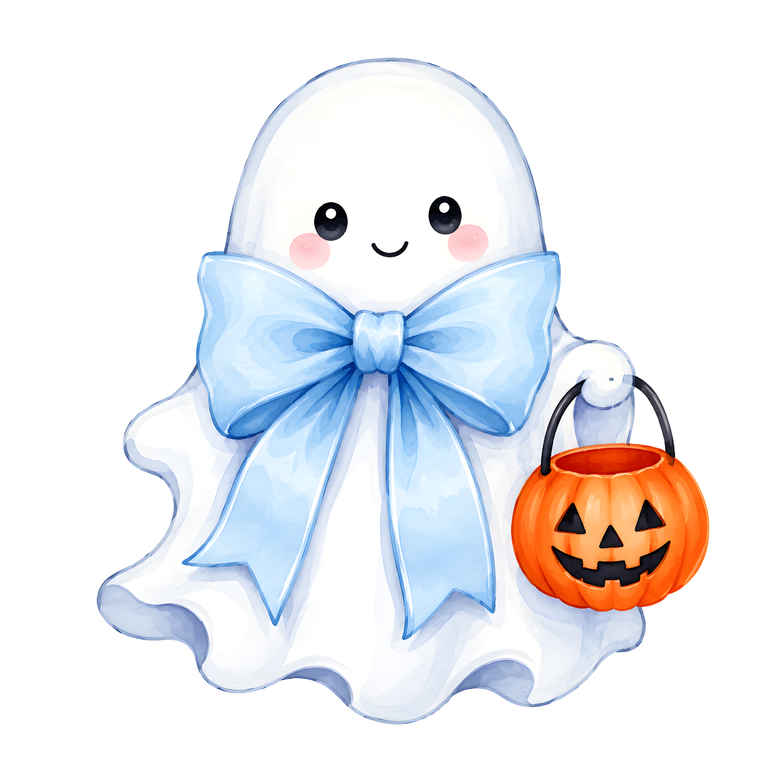 Halloween Ghost Blue Bow Pumpkin Basket