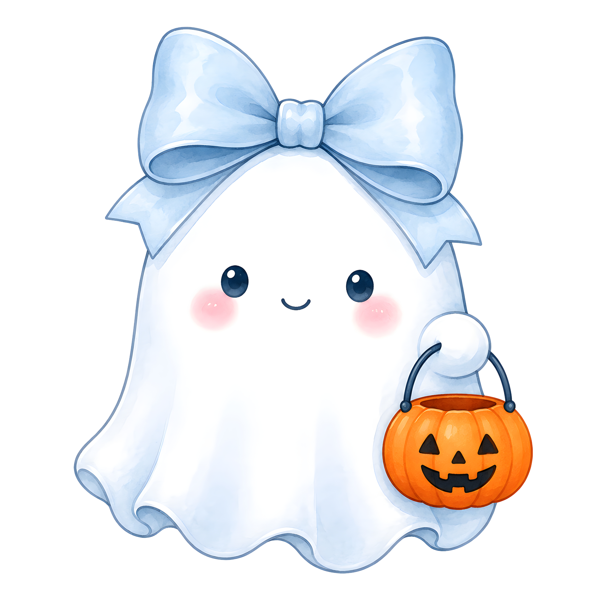 Halloween Ghost Blue Bow Pumpkin Bucket