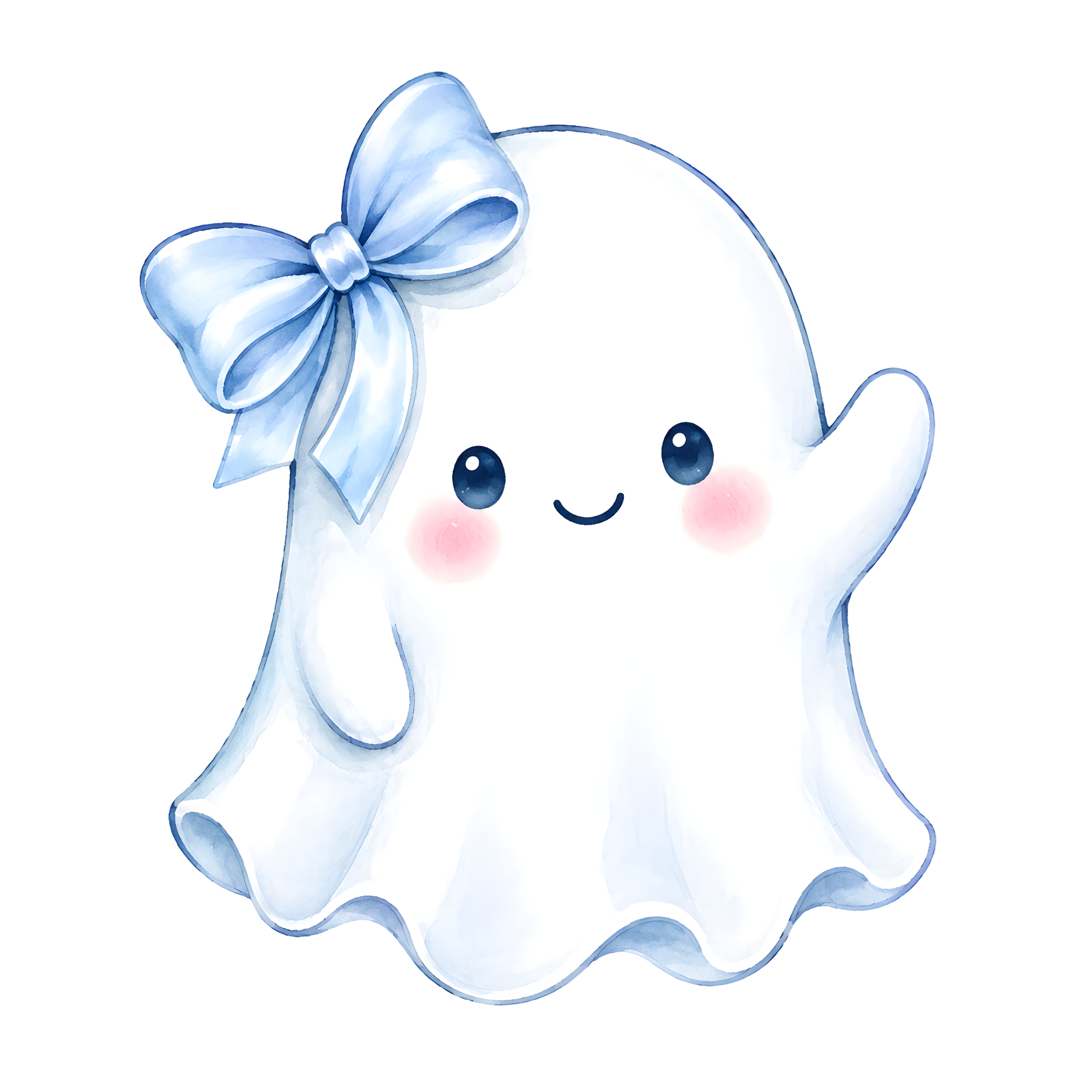 Halloween Ghost Blue Bow Waving