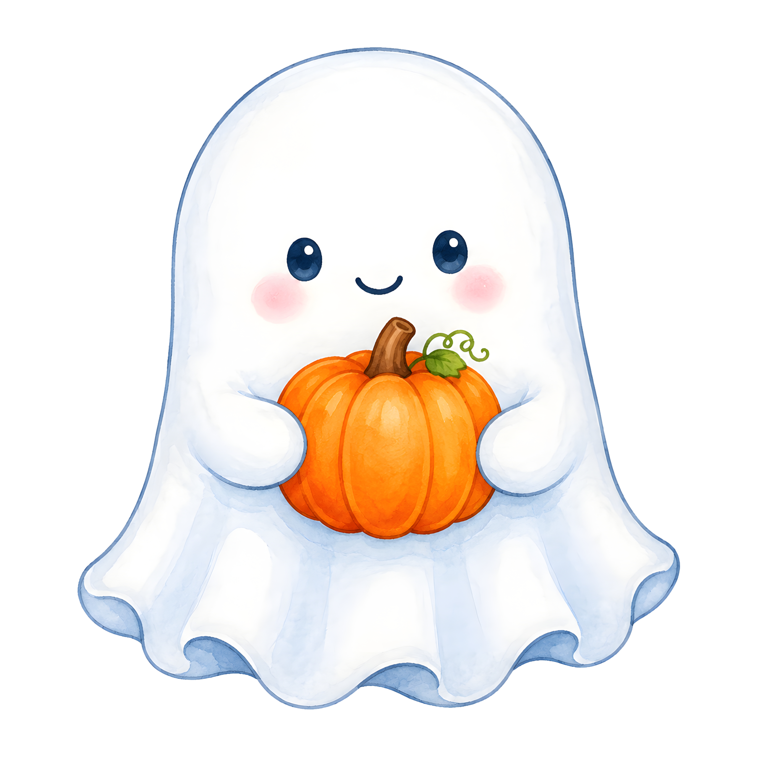 Halloween Ghost Holding Orange Pumpkin