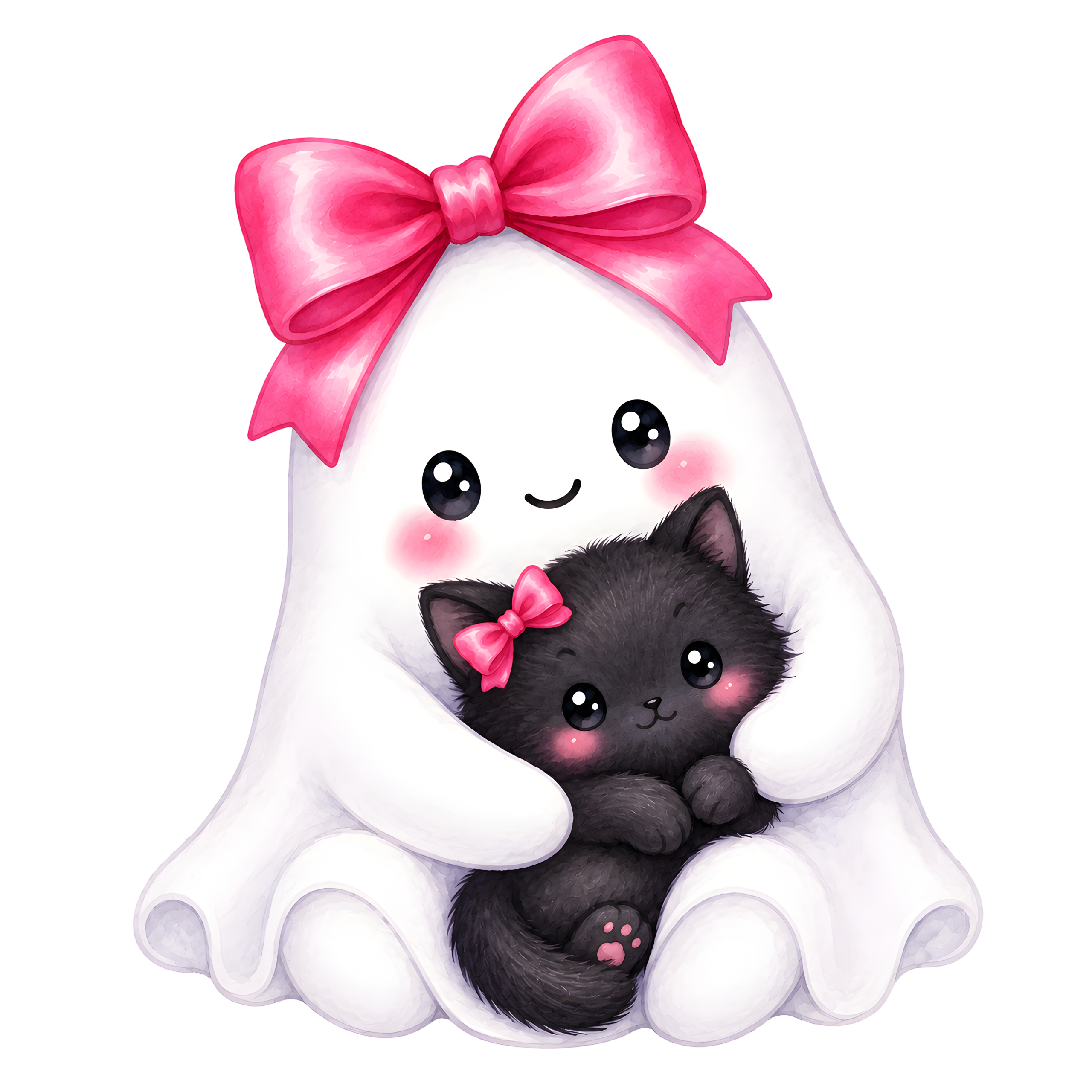 Halloween Ghost Hugging Black Cat