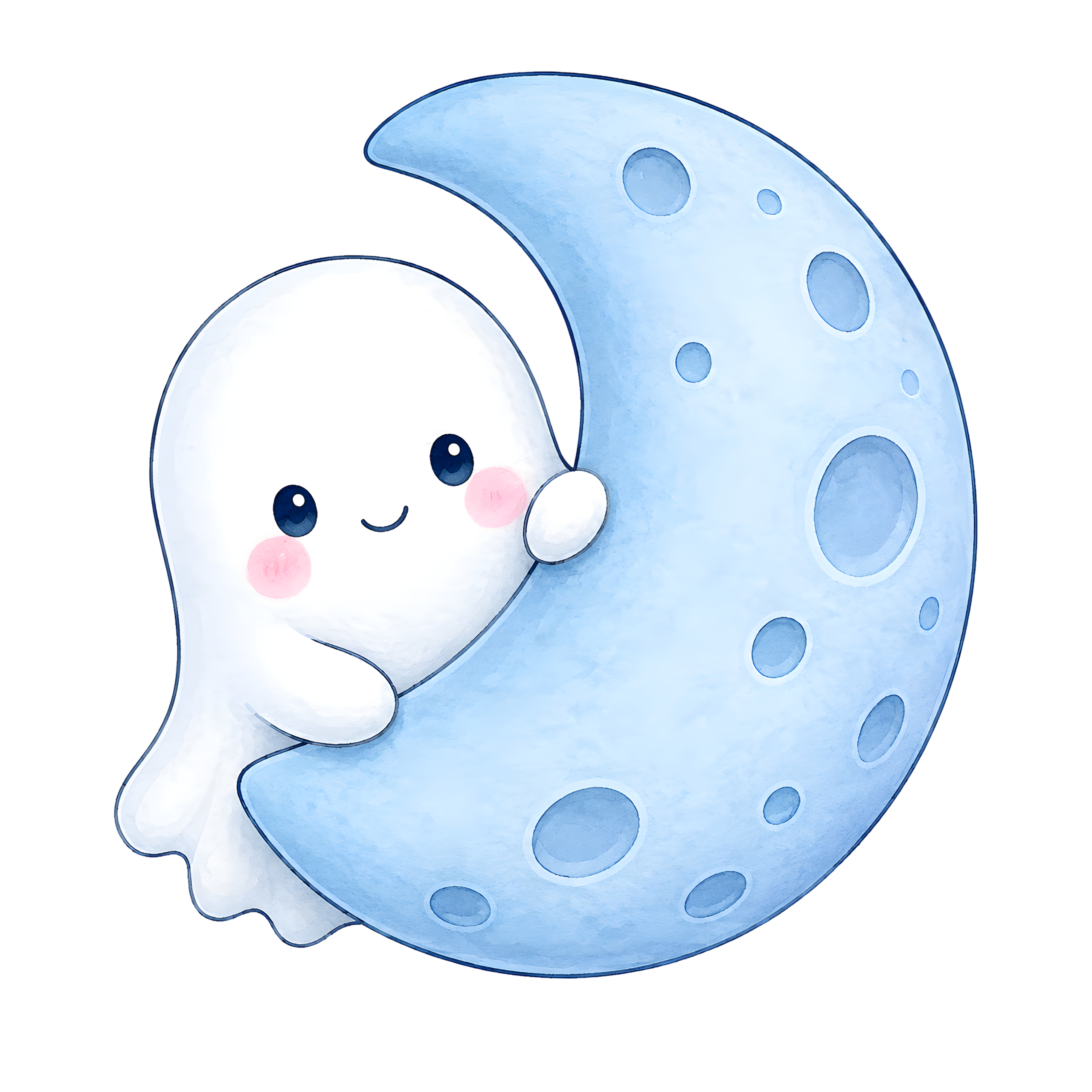 Halloween Ghost Hugging Blue Moon