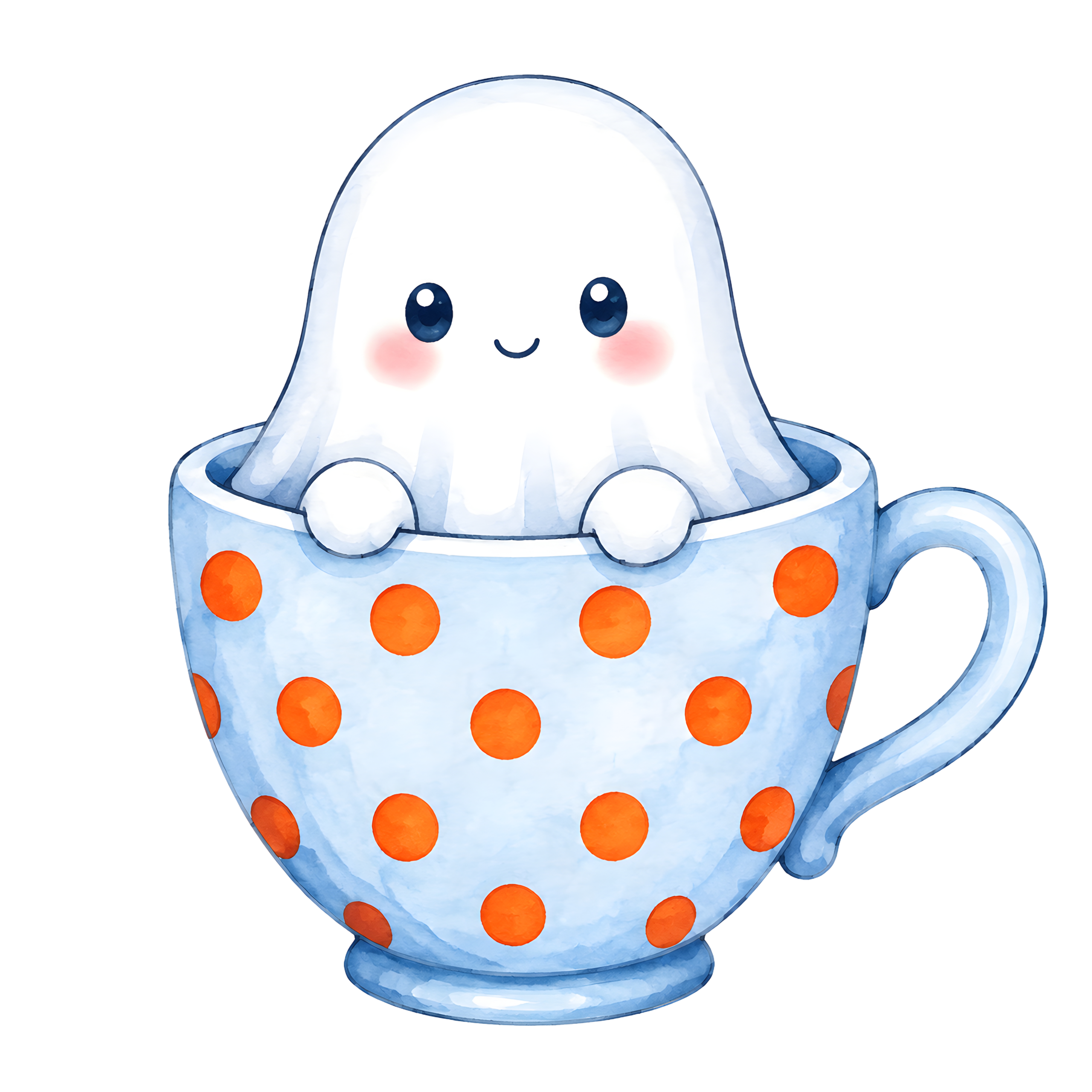 Halloween Ghost Orange Polka Dot Teacup