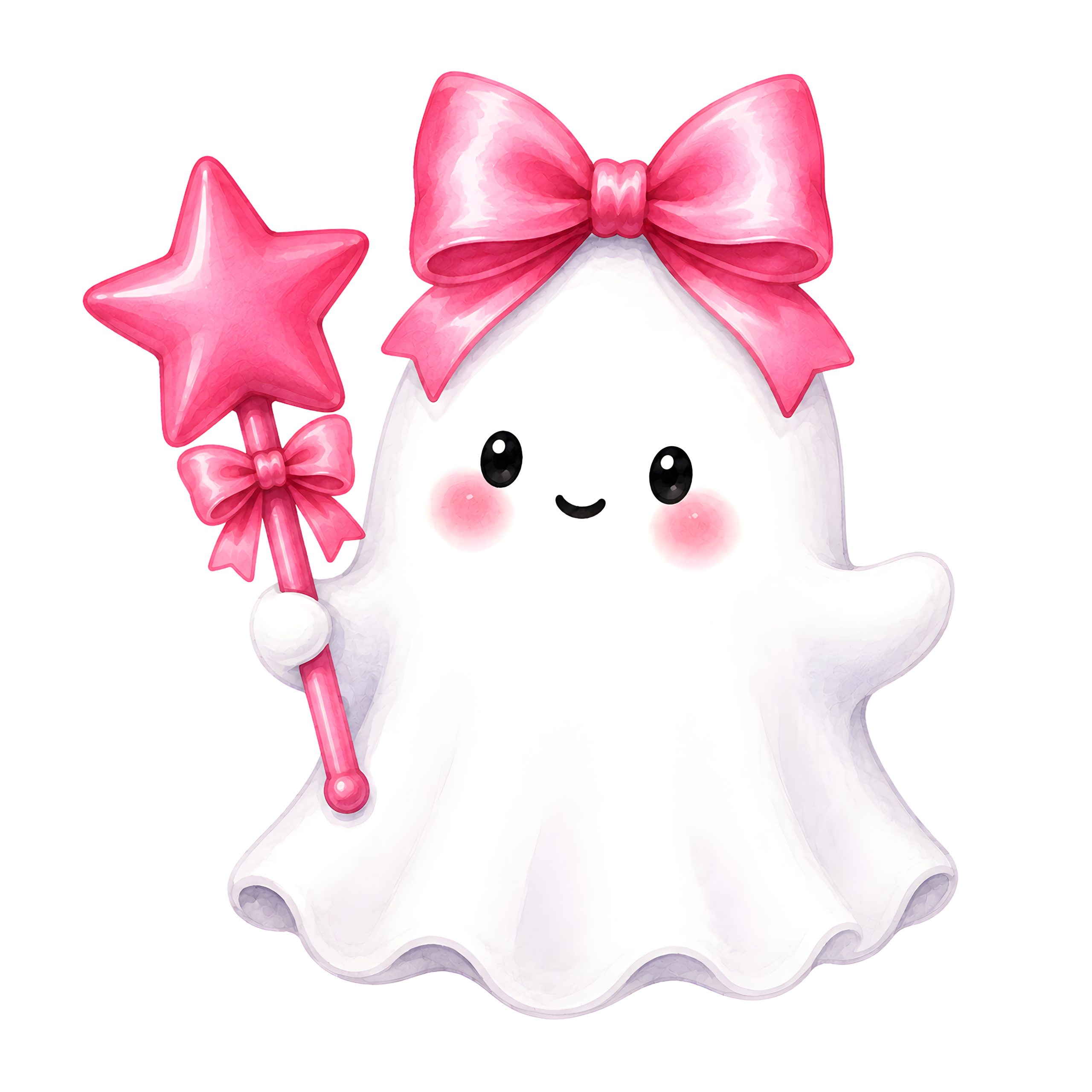 Halloween Ghost Pink Bow Star Wand