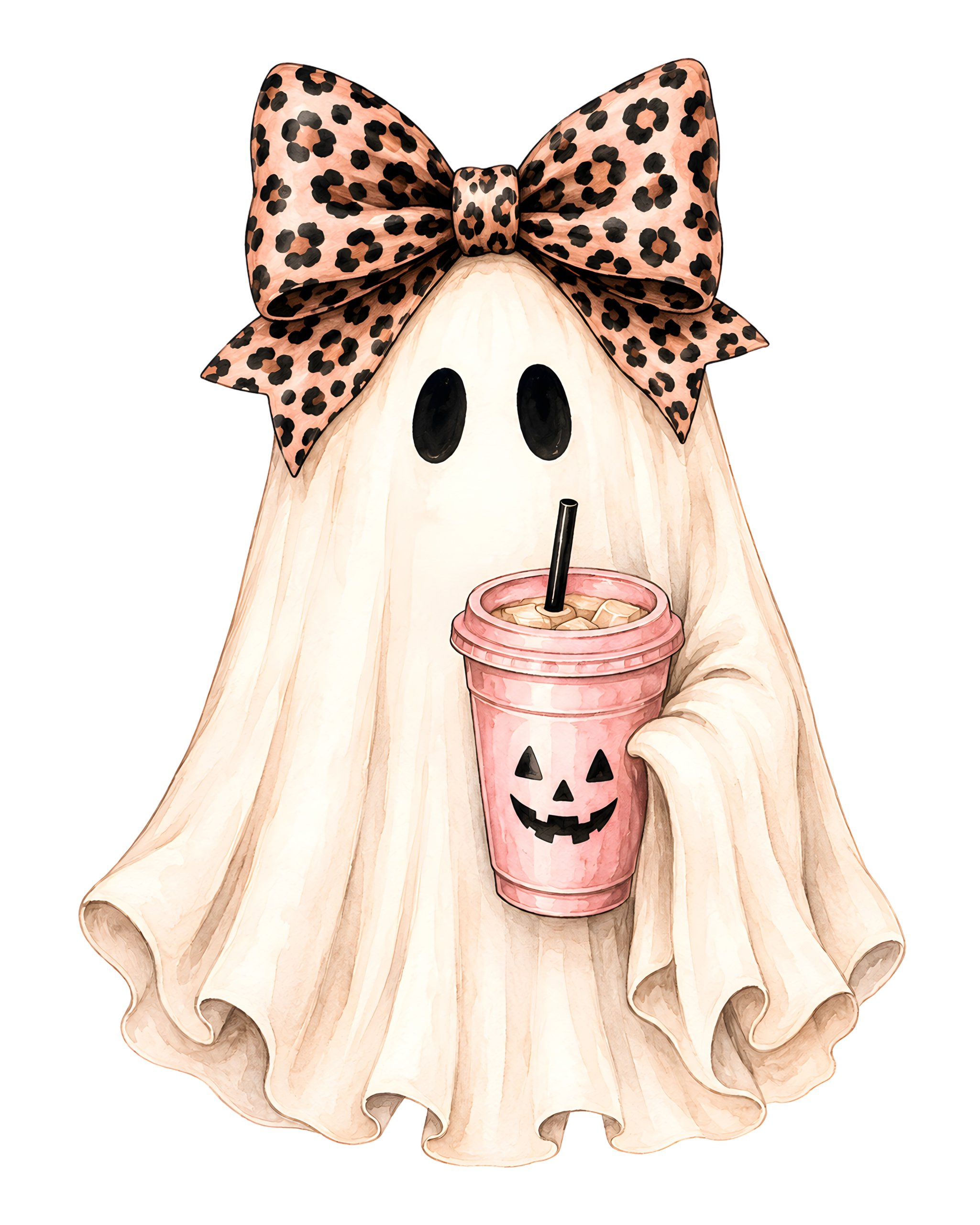 Halloween Ghost Pink Cup Leopard Bow