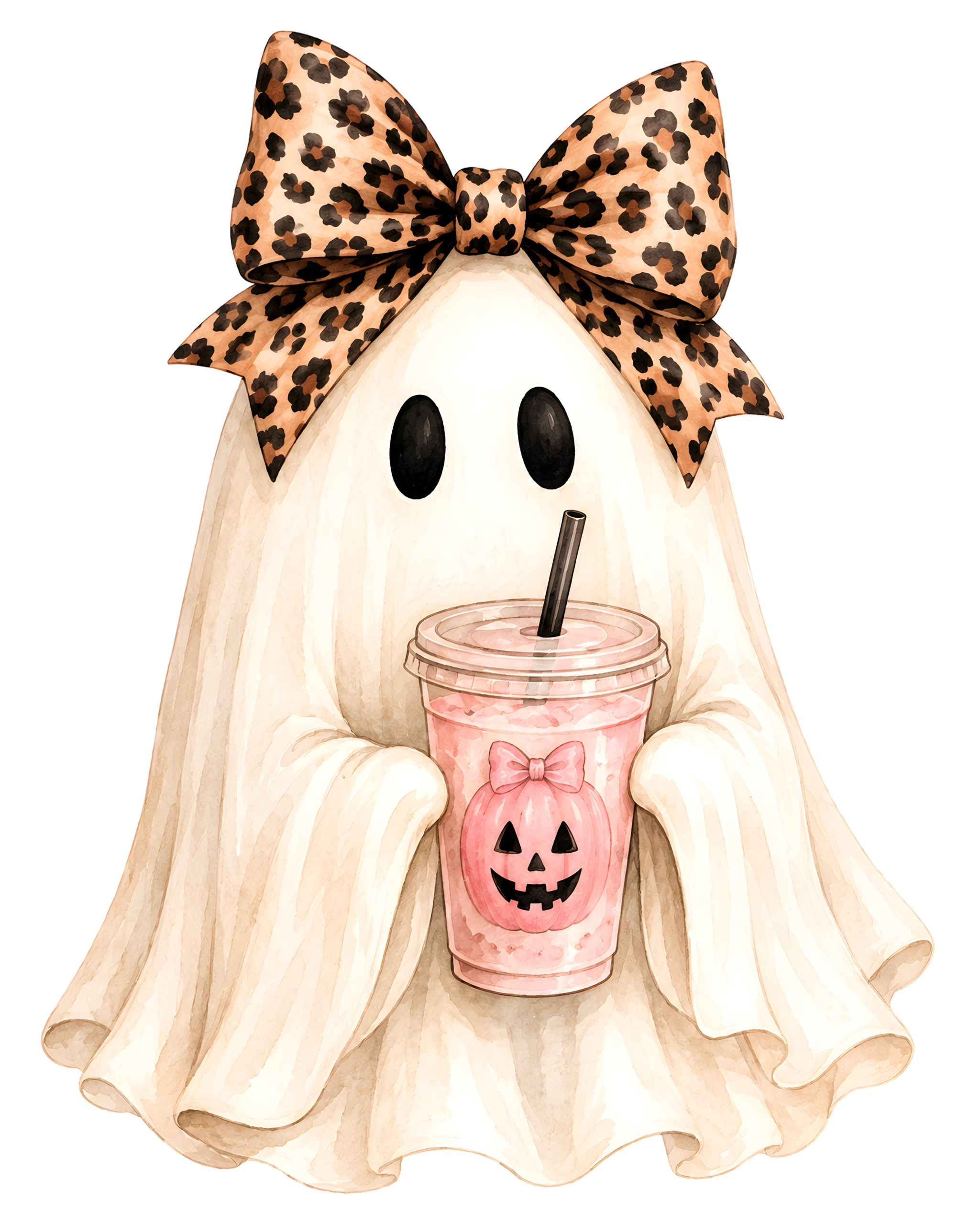 Halloween Ghost Pink Cup Leopard Head Bow