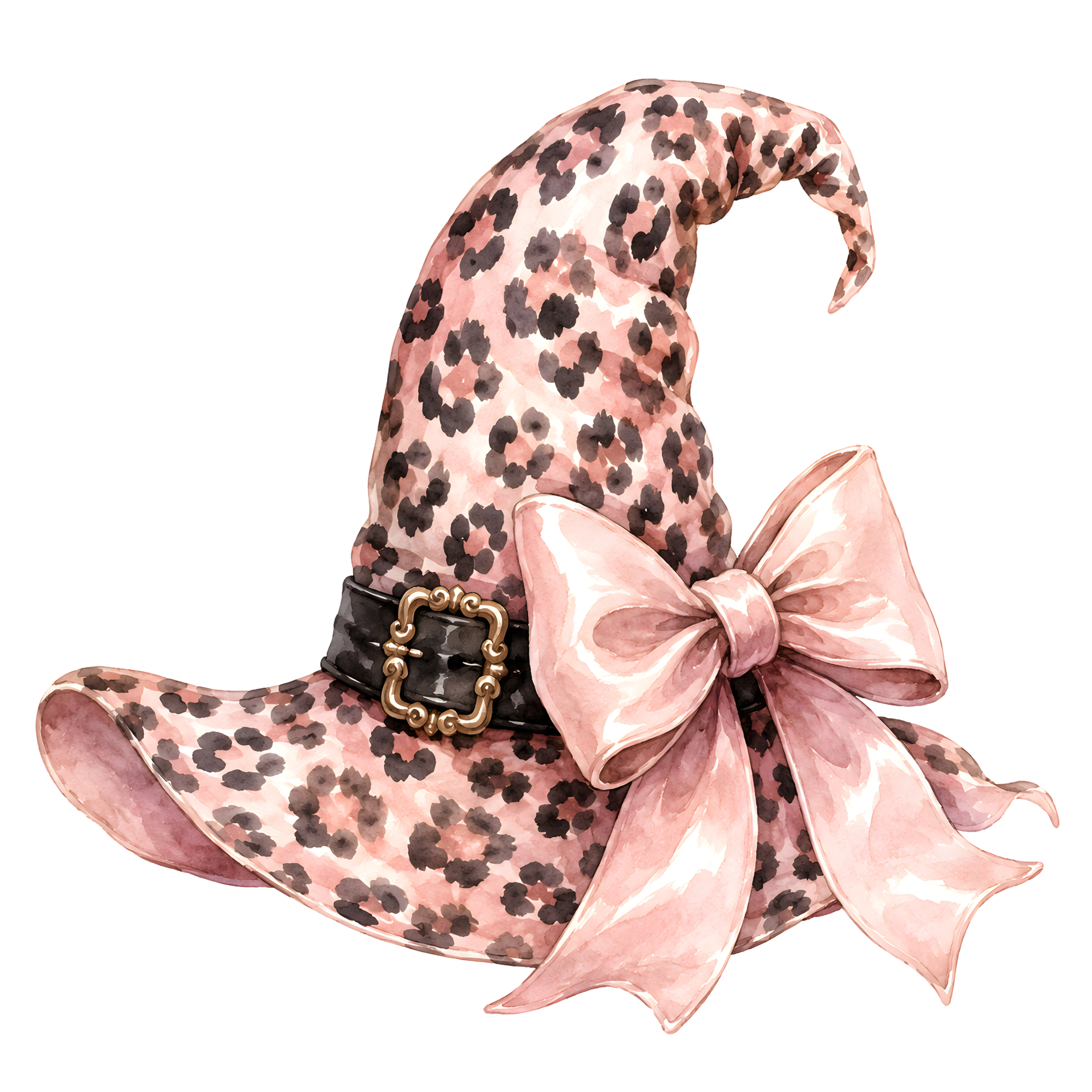 Halloween Leopard Witch Hat Pink Bow