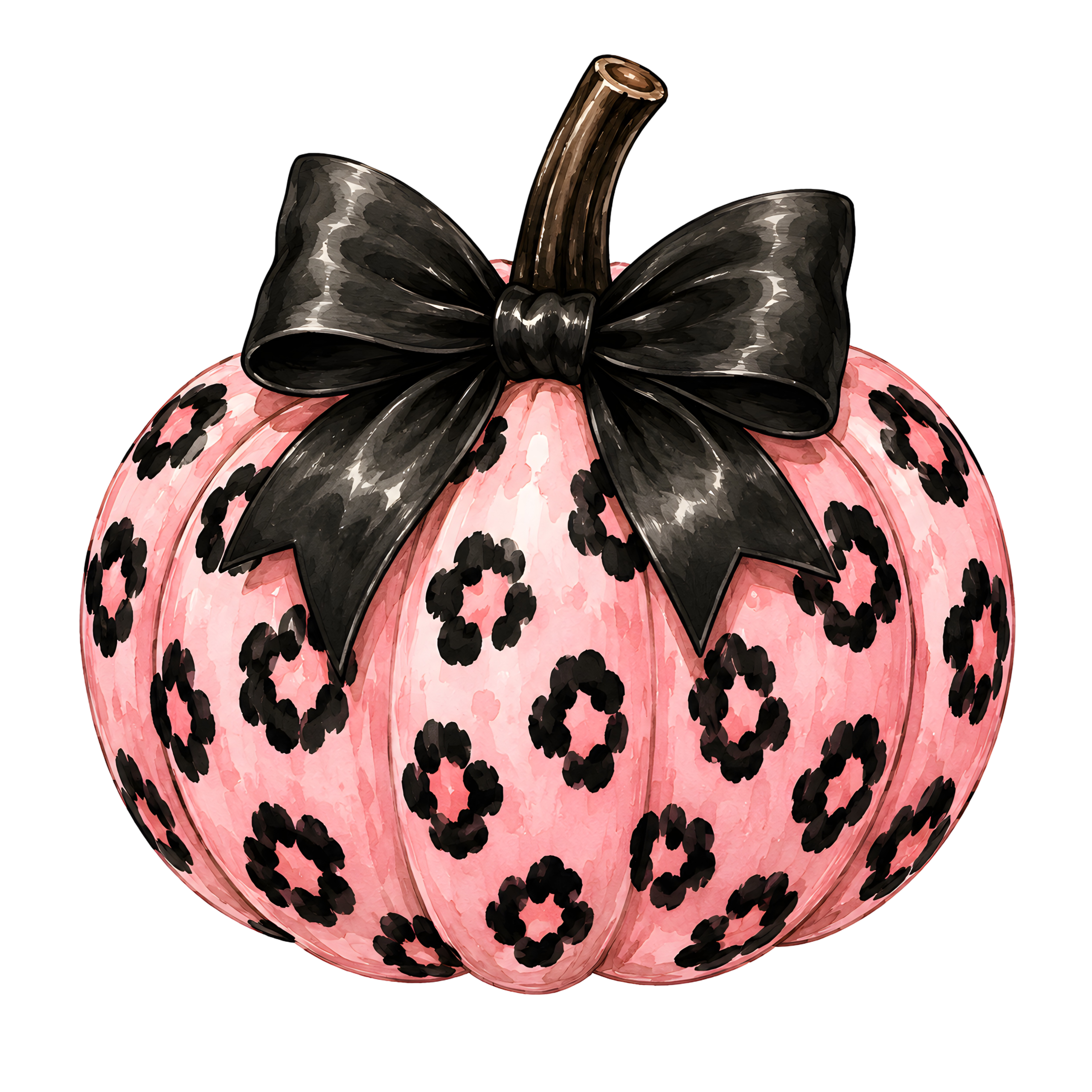 Halloween Pink Leopard Pumpkin Black Bow