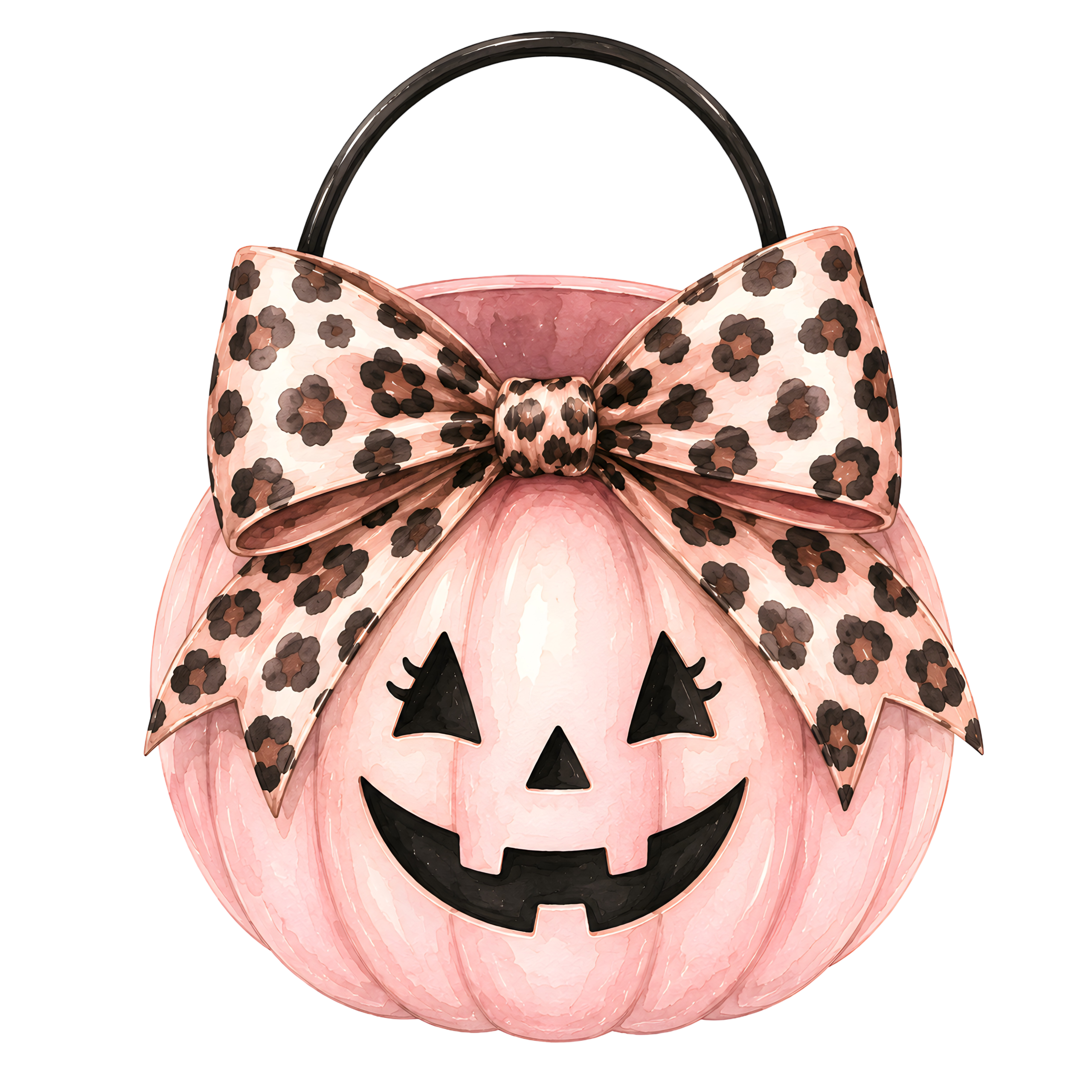Halloween Pumpkin Treat Basket Leopard Bow
