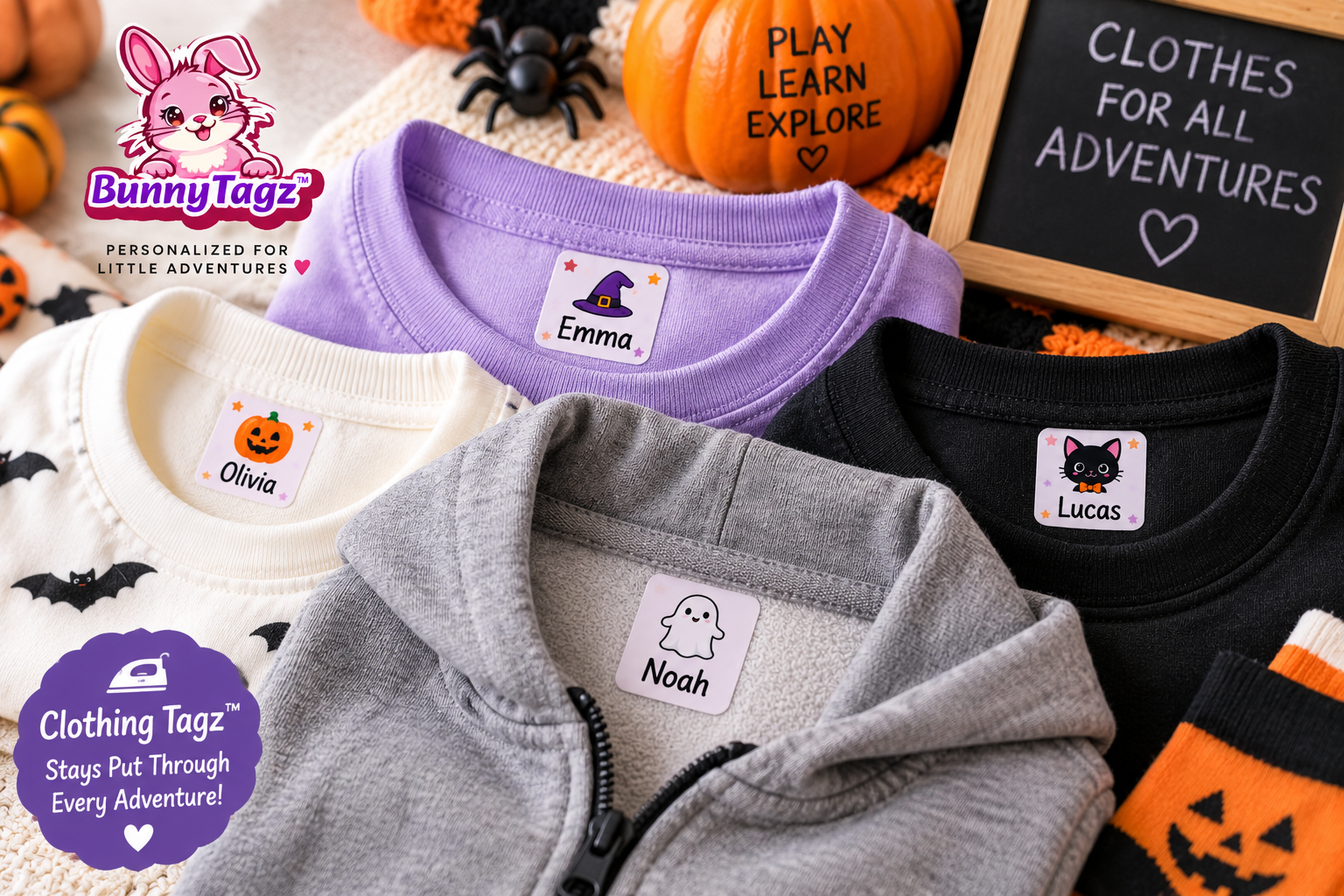 Personalized Halloween clothing name labels for kids Clothing Tagz