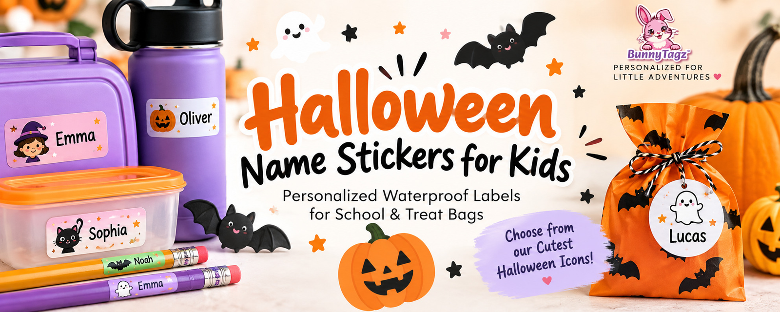 Halloween name stickers for kids with personalized waterproof Halloween labels